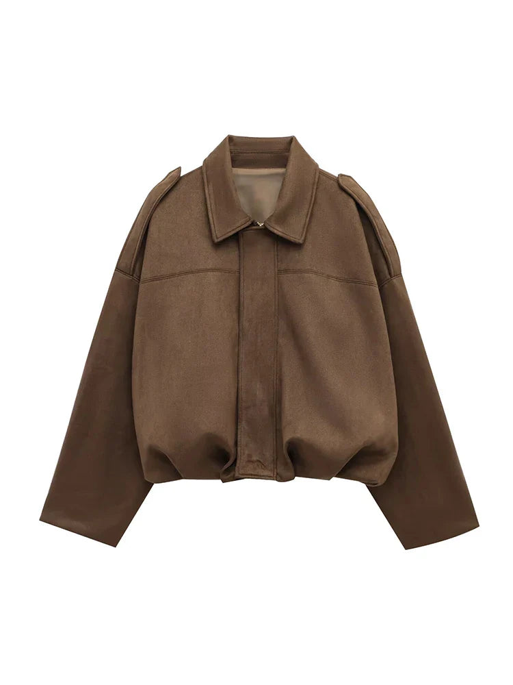 Women Vintage Oversize Bomber Jacket | Loose Jacket Brown