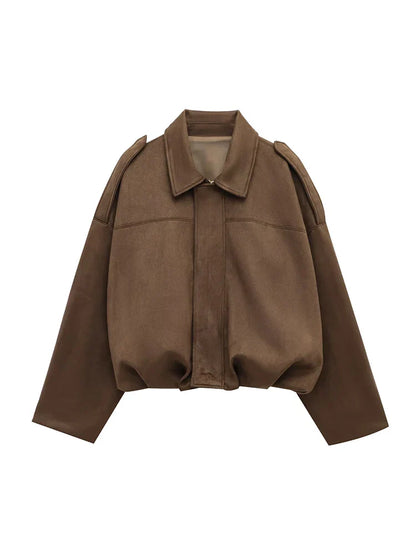 Women Vintage Oversize Bomber Jacket | Loose Jacket Brown