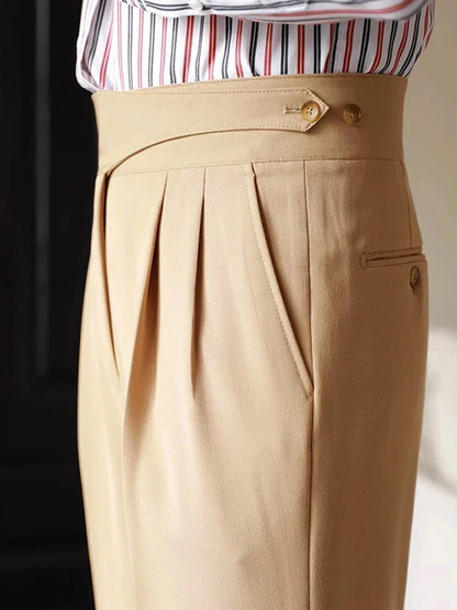 Men Naples Trousers | Belt-up High Waist Slim Pants | Business Casual Straight Pants