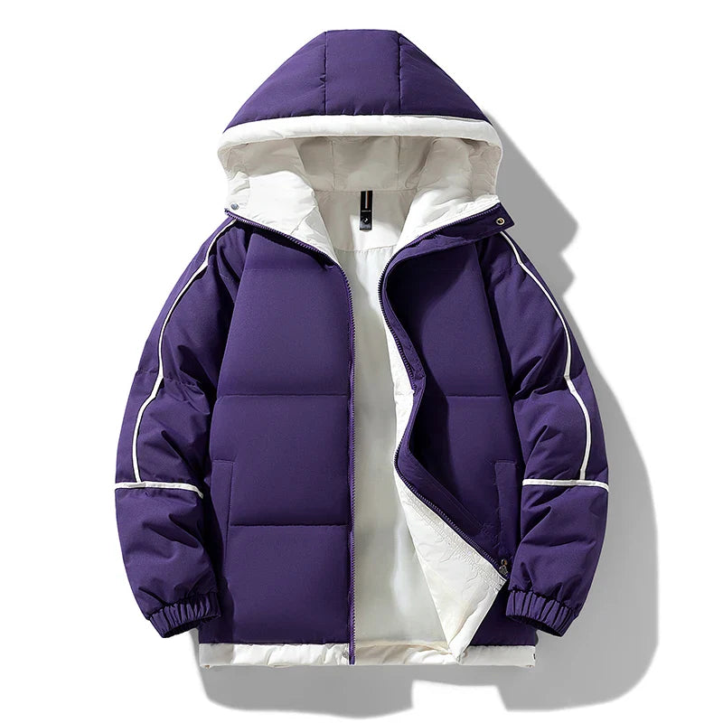 Unisex Thick Hooded Puffer Jacket | Windbreaker Jacket | Warm Parka Winter Jacket Purple