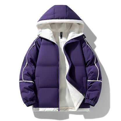 Unisex Thick Hooded Puffer Jacket | Windbreaker Jacket | Warm Parka Winter Jacket Purple