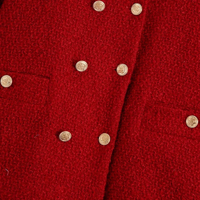 Women Vintage Cherry Red Tweed Blazer