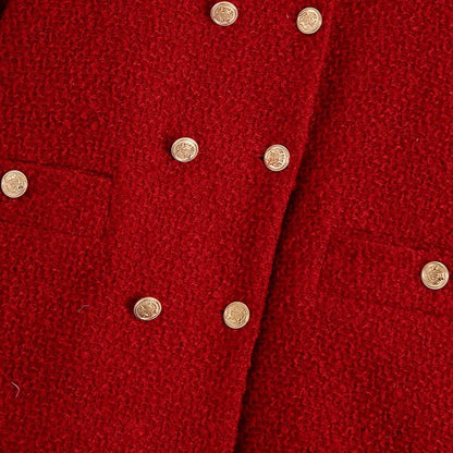 Women Vintage Cherry Red Tweed Blazer
