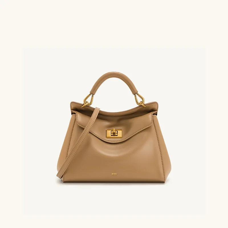 Women Leather Pillow Bag | Lock Clasp Handbag | Small Handbag | Shoulder Bag | Crossbody Bag brown