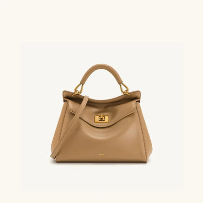 Women Leather Pillow Bag | Lock Clasp Handbag | Small Handbag | Shoulder Bag | Crossbody Bag brown