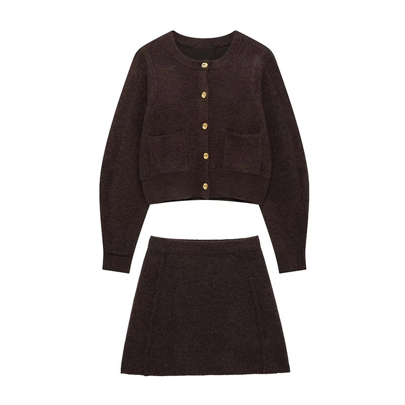 Women Sweater Top and Skirt Set | Flare Sleeve Cardigan | Winter Skirt | Two Piece Set