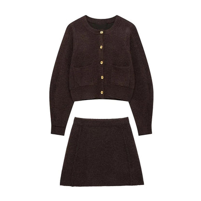 Women Sweater Top and Skirt Set | Flare Sleeve Cardigan | Winter Skirt | Two Piece Set