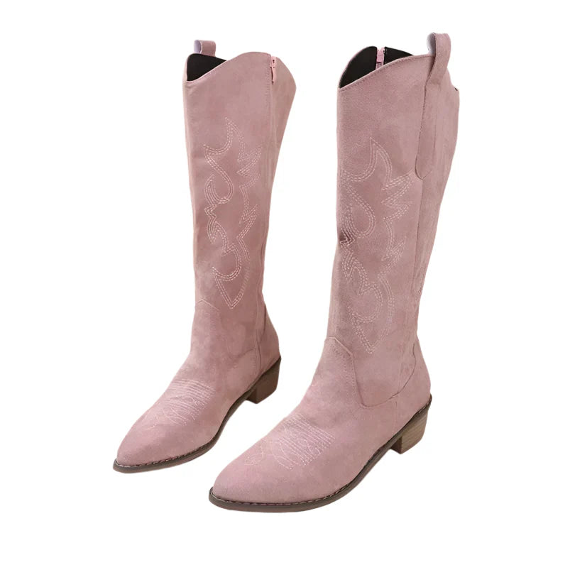 Women Embroidered Western Cowboy Boots | Knee High Boots | Long boots Pink