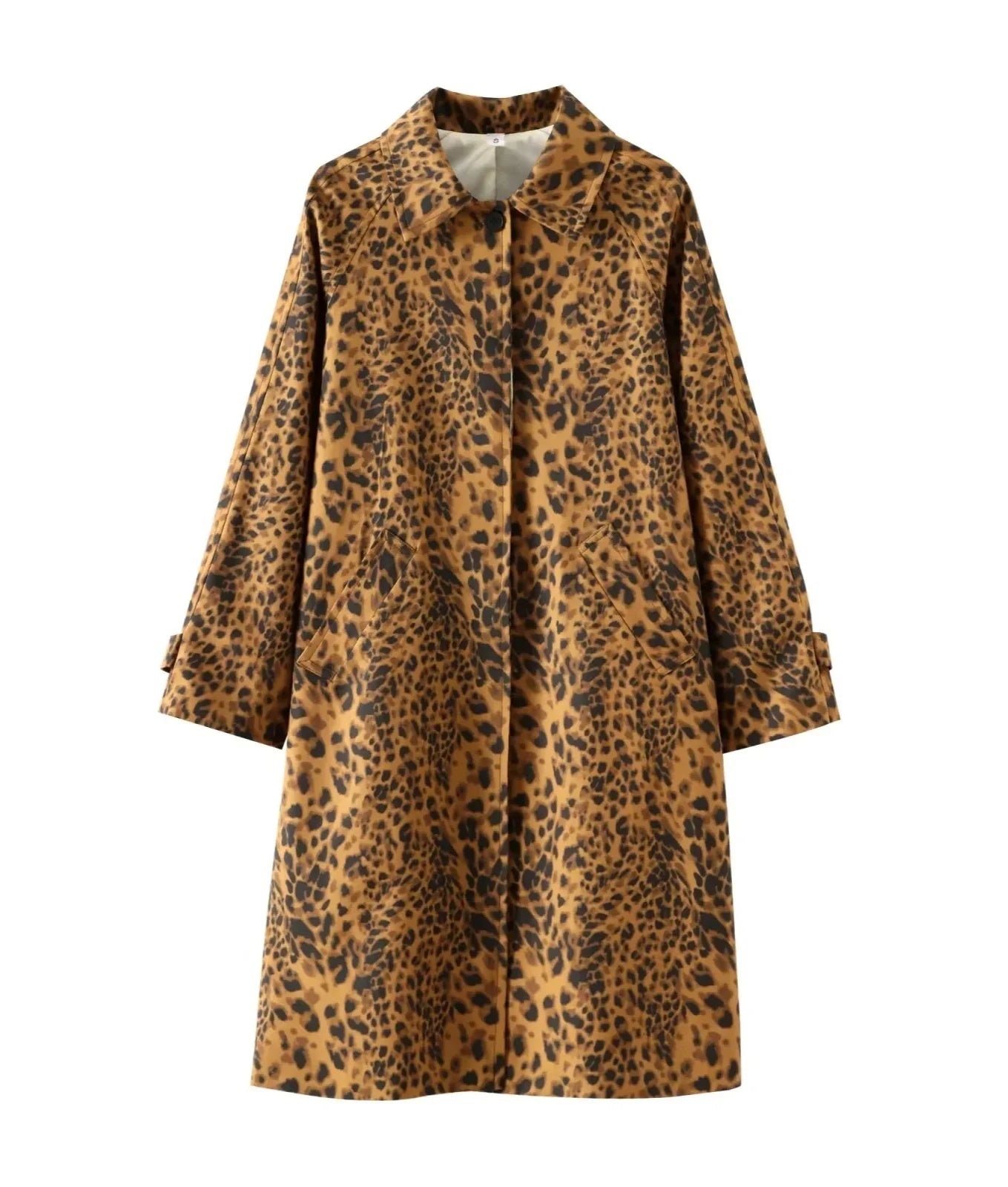 Women Leopard Print Long Coat | Single Breasted Trench Coat Leopard