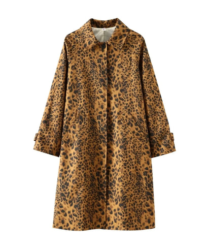 Women Leopard Print Long Coat | Single Breasted Trench Coat Leopard