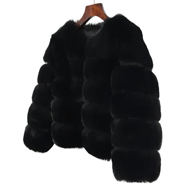 Women Retro Thick Fur Coat | Warm Winter Outerwear black