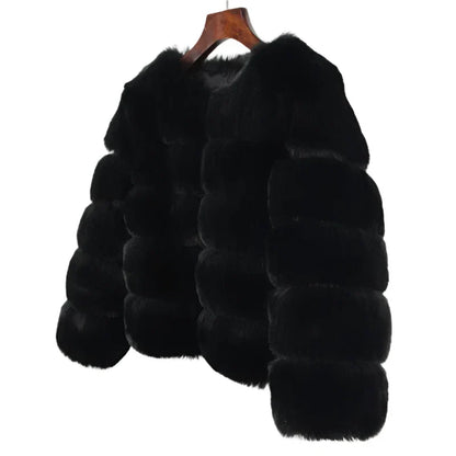 Women Retro Thick Fur Coat | Warm Winter Outerwear black