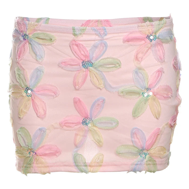 Women Floral Mini Skirt | Sequin Mesh Skirt | Summer | Party | Holiday
