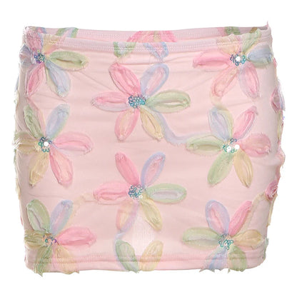 Women Floral Mini Skirt | Sequin Mesh Skirt | Summer | Party | Holiday