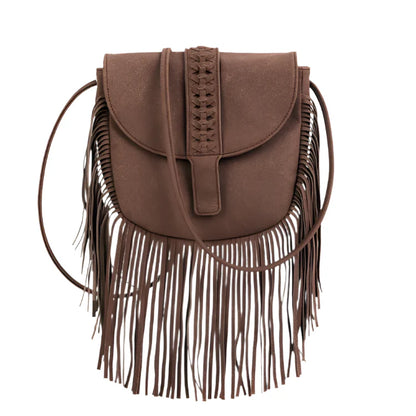 Women Suede Leather Boho Bag | Vintage Fringe Tassel Bohemian Bag Khaki