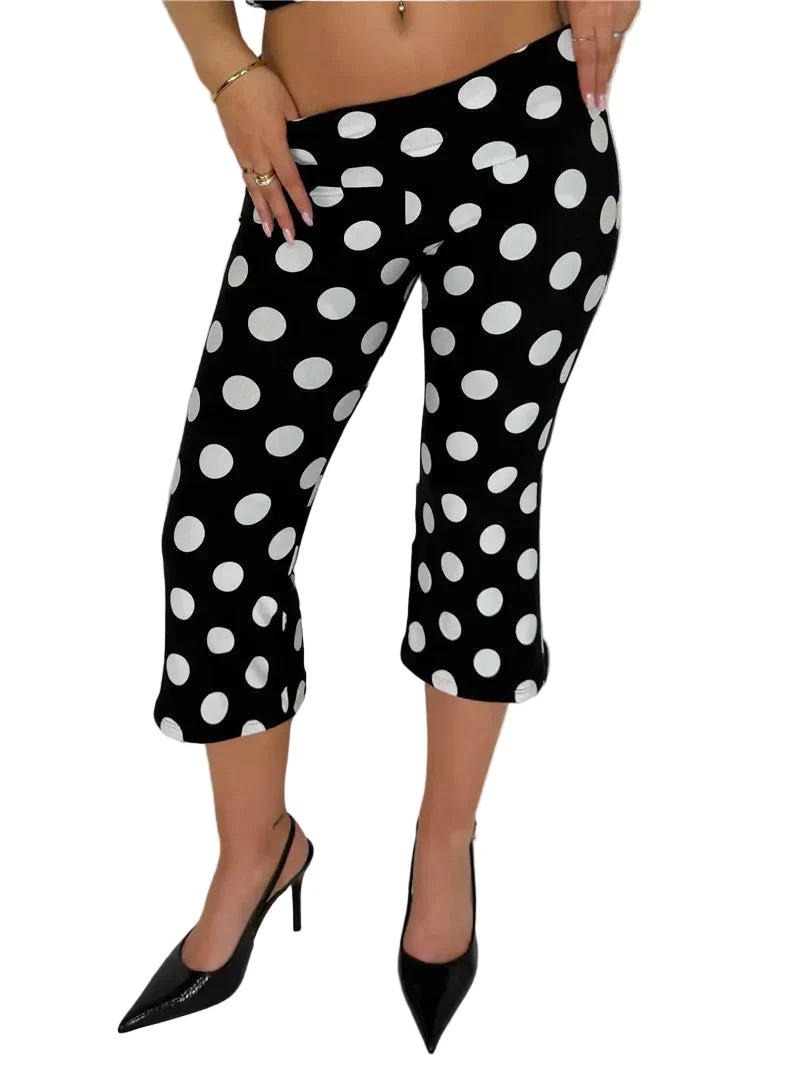 Women Low Rise Capri Trousers | Polka Dot Print Pants | Y2K | Slim Fit