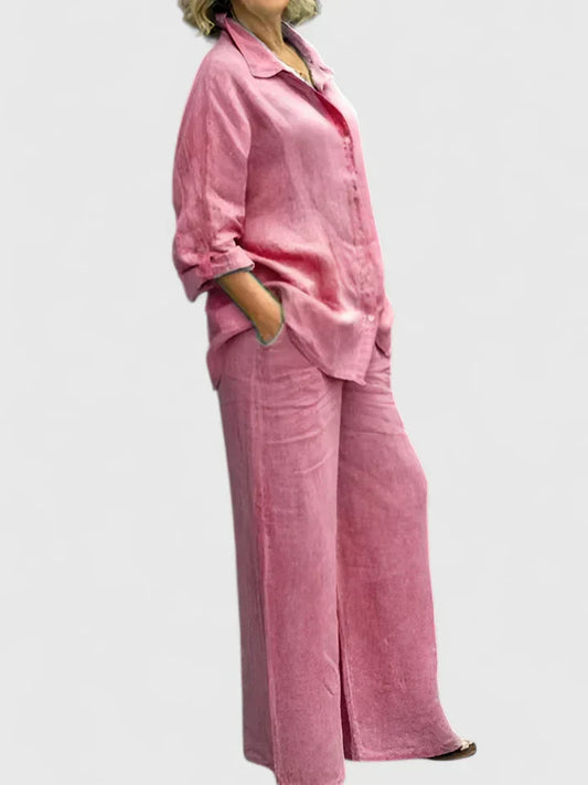 Roslyn | Women's Button-Down Shirt Set Wide Leg Pants Two-Piece