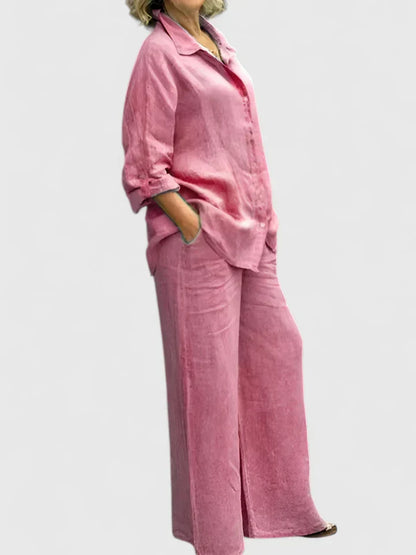 Roslyn | Women's Button-Down Shirt Set Wide Leg Pants Two-Piece