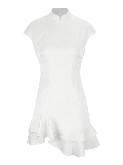Women Ruffled Elegant Party Dress | Short Sleeve | Patchwork | Slim Fit | Summer | Mini Dress