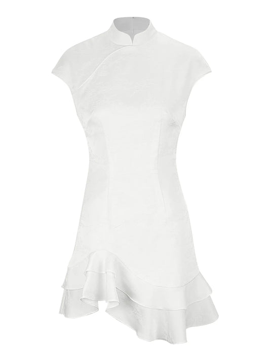 Women Ruffled Elegant Party Dress | Short Sleeve | Patchwork | Slim Fit | Summer | Mini Dress