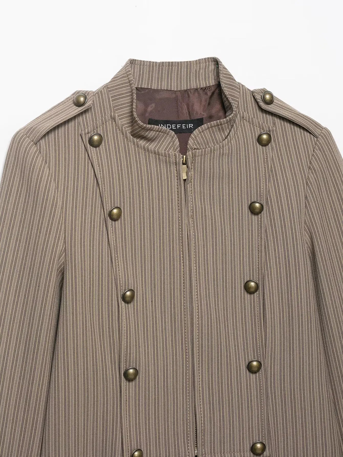 Women Short Coat | Spring | Striped Short Blazer | Long Sleeves | Napoleon Jacket
