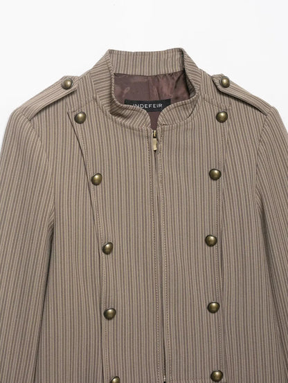 Women Short Coat | Spring | Striped Short Blazer | Long Sleeves | Napoleon Jacket