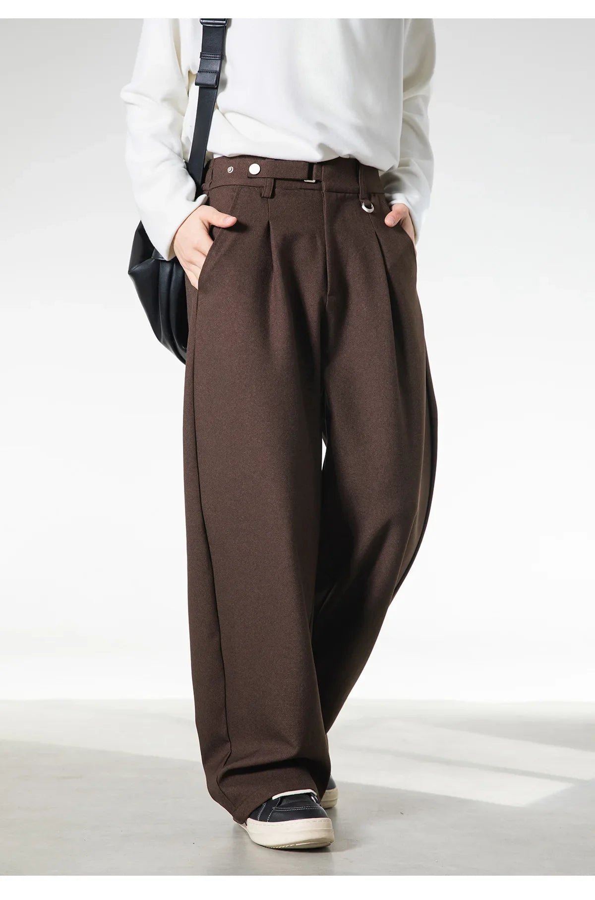 Men Loose Fit Dress Pants | Adjustable Buckle | Pleated | Casual Trousers | Wide Leg