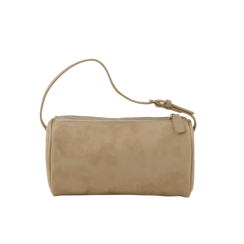 Women Vintage Suede Leather Shoulder Bag Suede Light Khaki