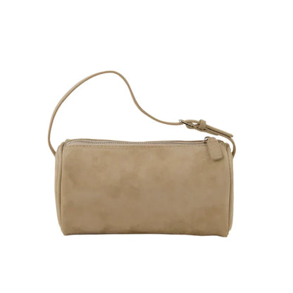 Women Vintage Suede Leather Shoulder Bag Suede Light Khaki