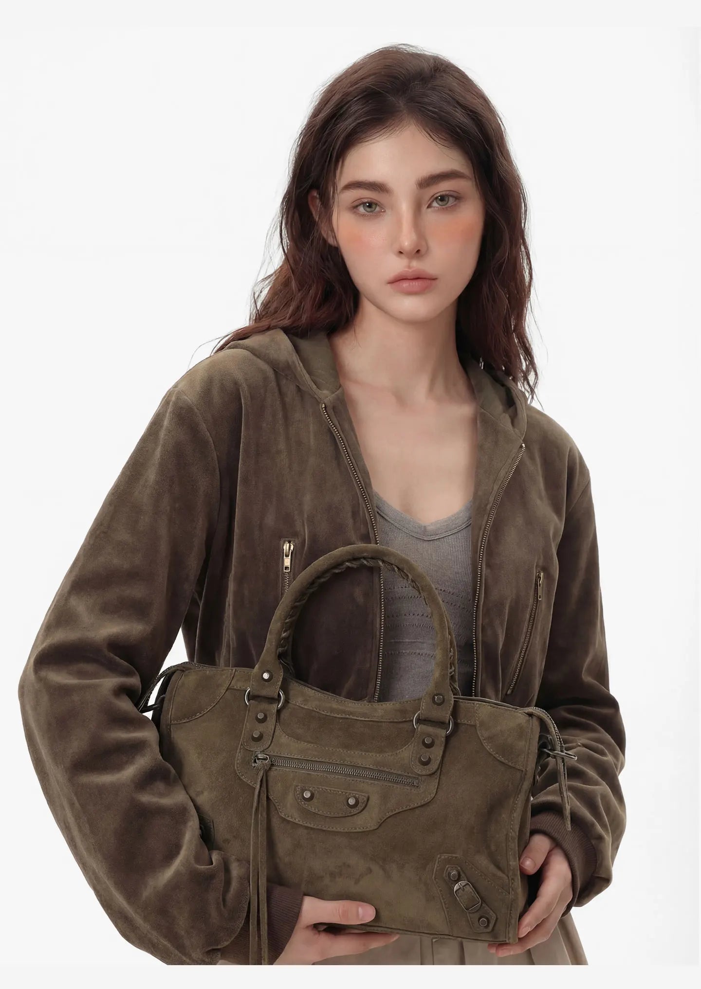 Women Paris Retro Motorcycle Bag | Large Capacity | Suede Leather Bag | Crossbody
