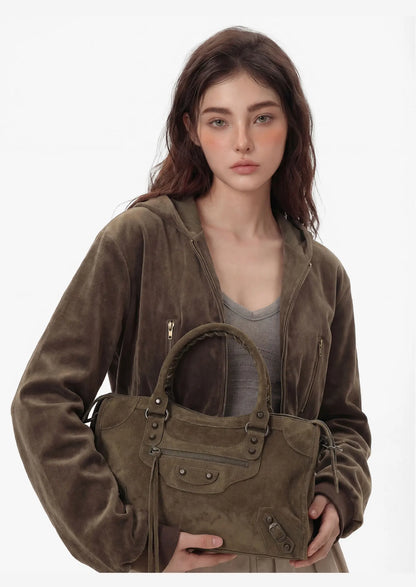 Women Paris Retro Motorcycle Bag | Large Capacity | Suede Leather Bag | Crossbody
