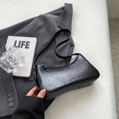 Women Leather Underarm Shoulder Bag Black