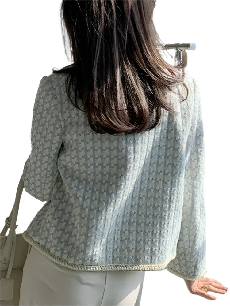French Vintage Small Tweed Coat Women | Casual Outwear