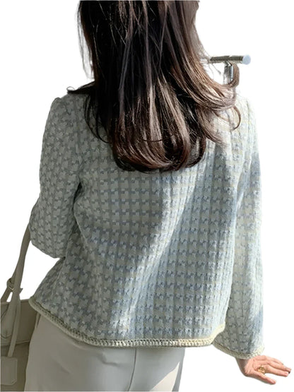 French Vintage Small Tweed Coat Women | Casual Outwear