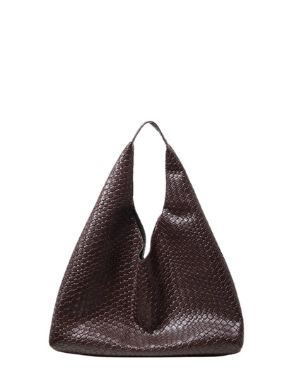 Women Leather Woven Handbag | Large Capacity Tote Bag Coffee