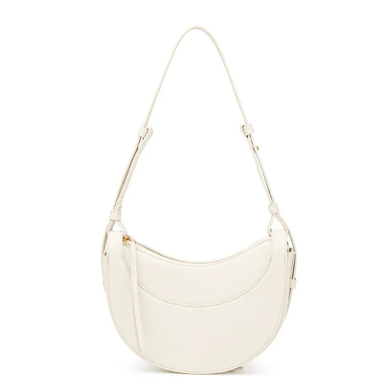 Women French Crescent Saddle Armpit Bag | Luxury Texture | Half Moon Crossbody Bag | Shoulder Bag White