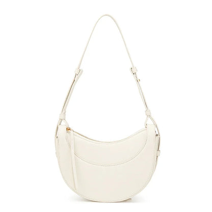 Women French Crescent Saddle Armpit Bag | Luxury Texture | Half Moon Crossbody Bag | Shoulder Bag White