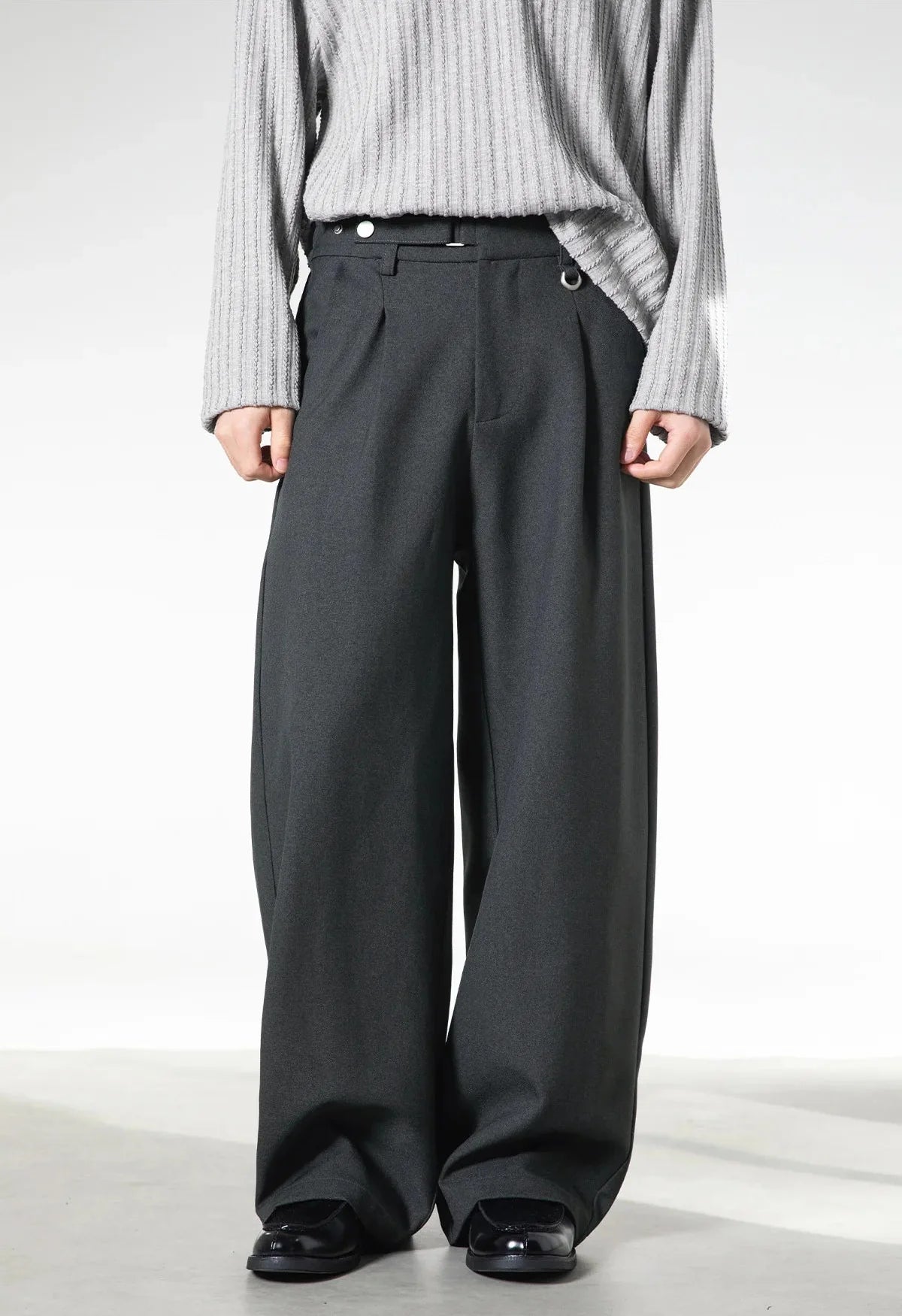 Men Loose Fit Dress Pants | Adjustable Buckle | Pleated | Casual Trousers | Wide Leg