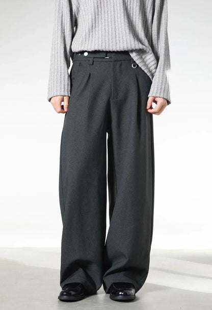 Men Loose Fit Dress Pants | Adjustable Buckle | Pleated | Casual Trousers | Wide Leg