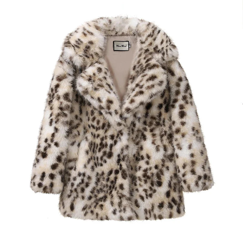 Women Long Leopard Fur Coat | Fur Jacket | White Leopard Long Overcoat leopard