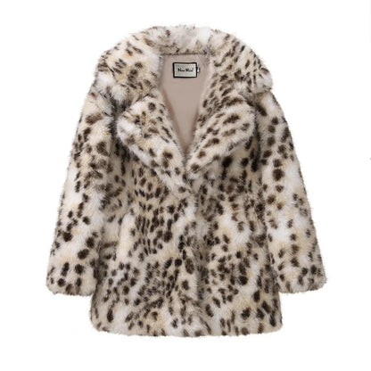Women Long Leopard Fur Coat | Fur Jacket | White Leopard Long Overcoat leopard