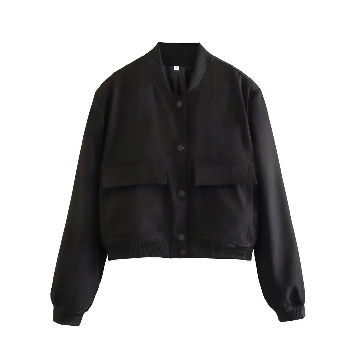 Women Solid Bomber Jacket Black