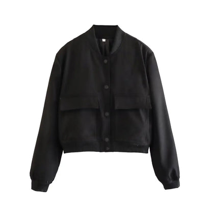 Women Solid Bomber Jacket Black