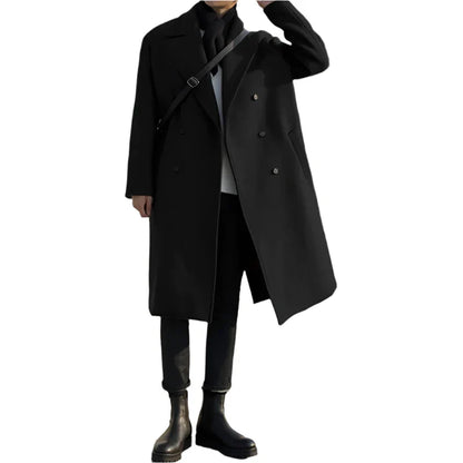 Men Warm Wool Coat | Long Trench Coat | Casual Double-Breasted Jackets Black