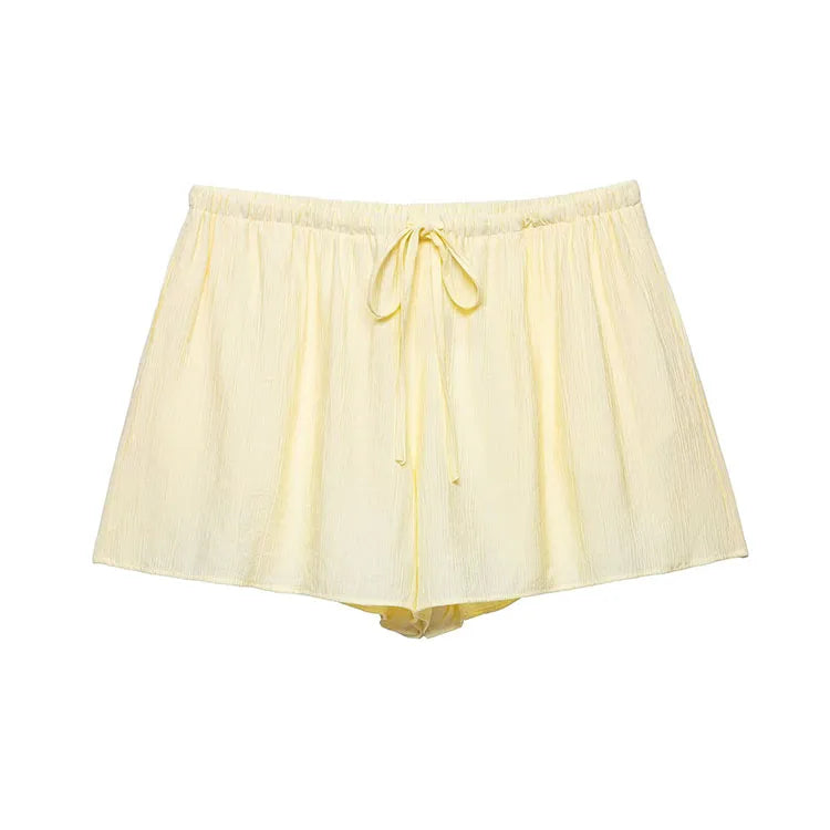 Women Crinkle Effect Top and Short Set | 2 Piece | Casual V Neck Lace Up | Kimono Top | Shorts With Drawstring Shorts