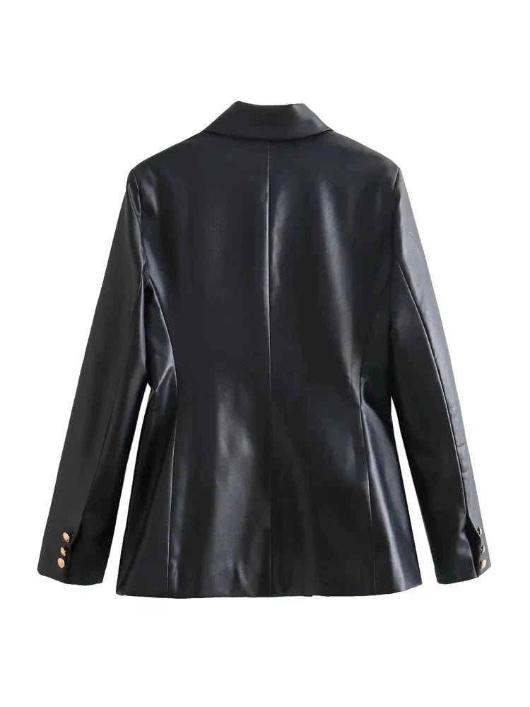 Women Leather Blazer Jacket