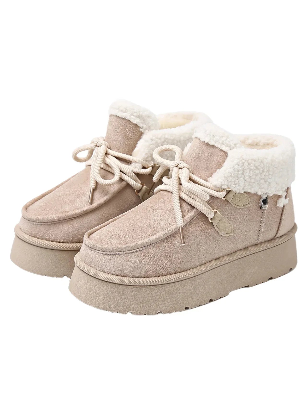 Women Winter Snow Boots | Fleece Lined | Thick Casual Cotton Shoes | Casual Short Boots Beige White