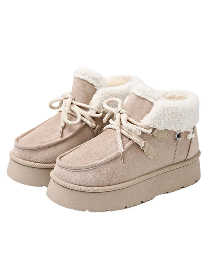 Women Winter Snow Boots | Fleece Lined | Thick Casual Cotton Shoes | Casual Short Boots Beige White