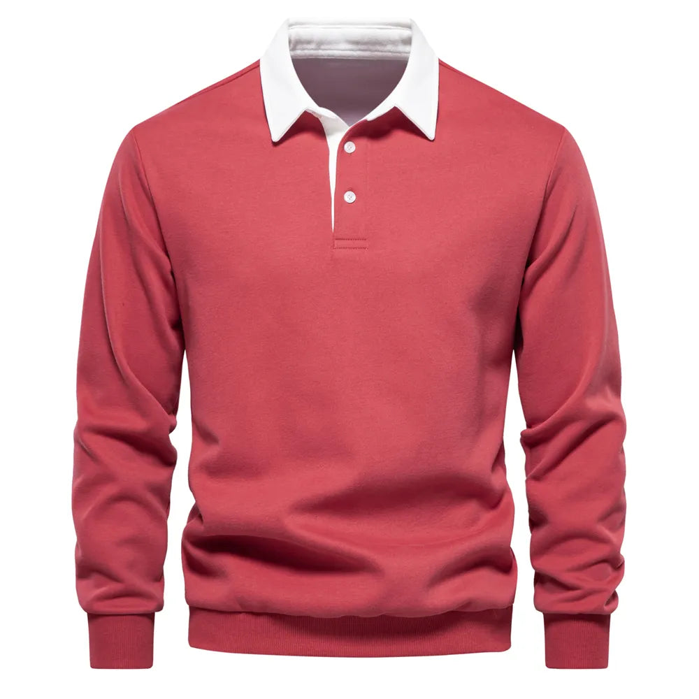 Cotton Polo Neck Sweatshirt for Men | Casual Collared Sweatshirt Red