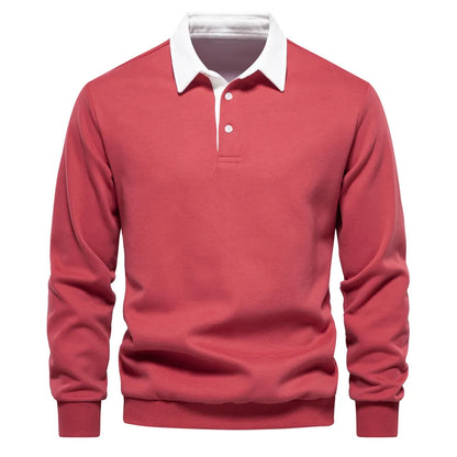 Cotton Polo Neck Sweatshirt for Men | Casual Collared Sweatshirt Red
